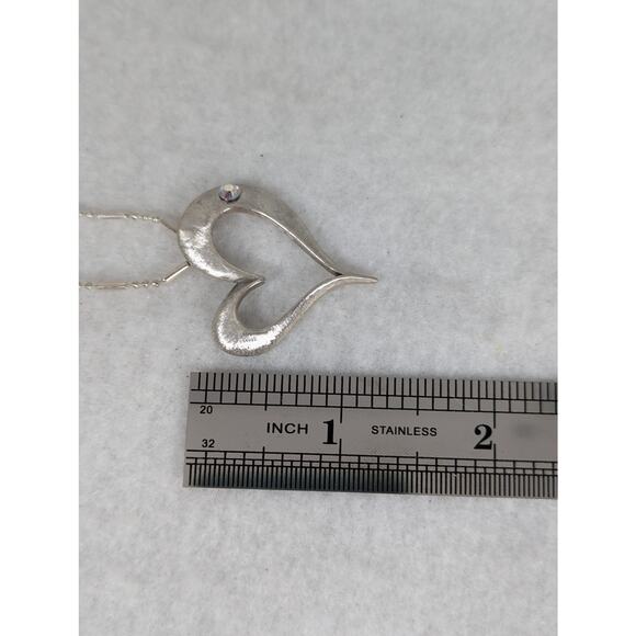 Sterling silver cast heart pendant brushed finish CZstone, chain SP18"Heart 11/2 - Picture 6 of 7